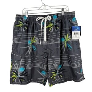 NWT Kanu Surf Men's Board Shorts Size 2X Belair‎ Swim Trunks Gray Tropical Print